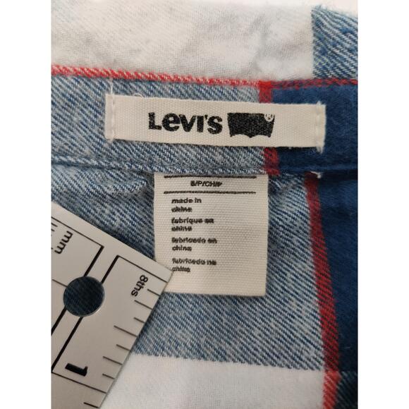 Levis Shirt Womens Size Small Blue White Red Plaid Button Up Long‎ Sleeve Chest - Picture 4 of 12